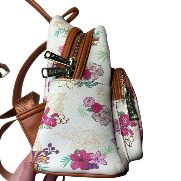 Loungefly Disney Princess Characters Autumn Fall Floral Mini Backpack Cream Pink - Picture 5 of 10